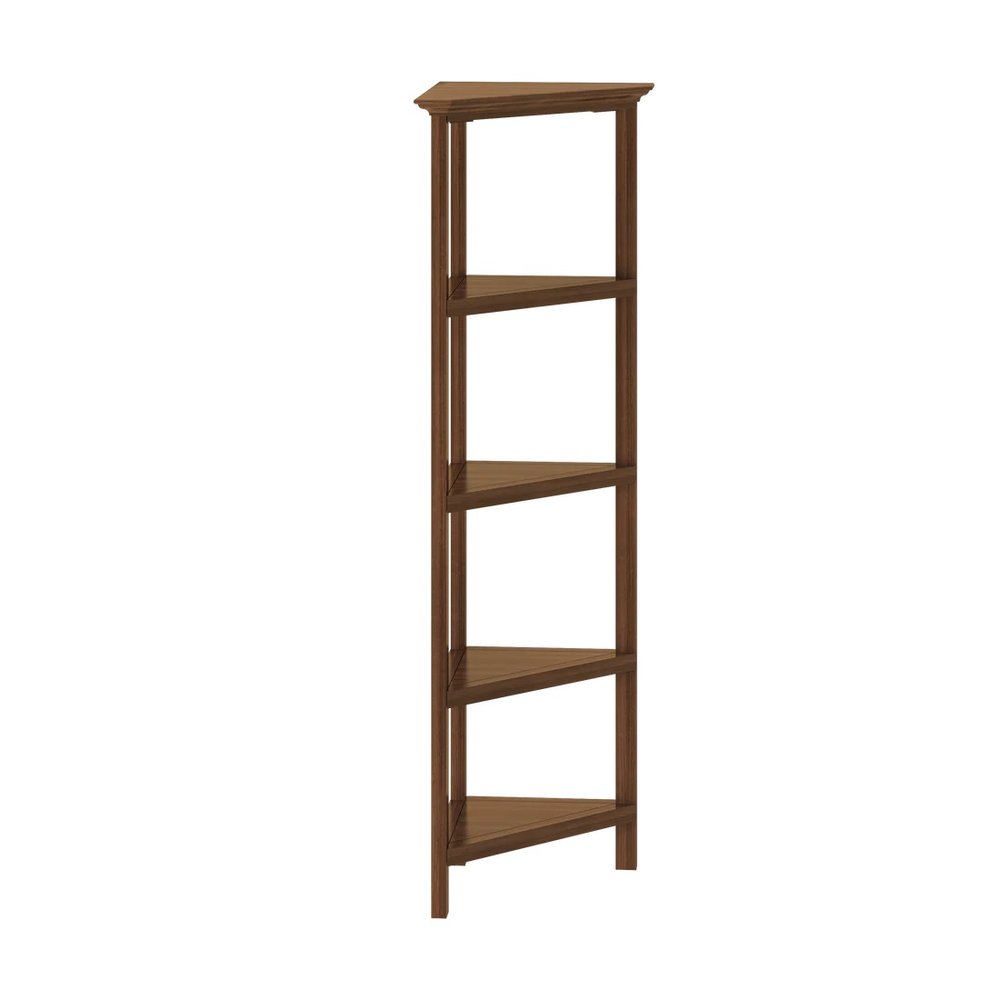 60" Walnut Solid Wood Four Tier Corner Bookcase HomeRoots