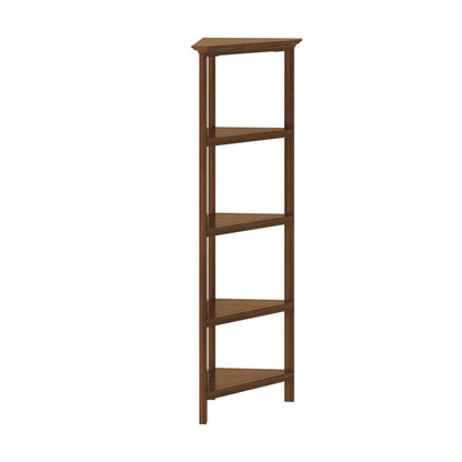 60" Walnut Solid Wood Four Tier Corner Bookcase HomeRoots