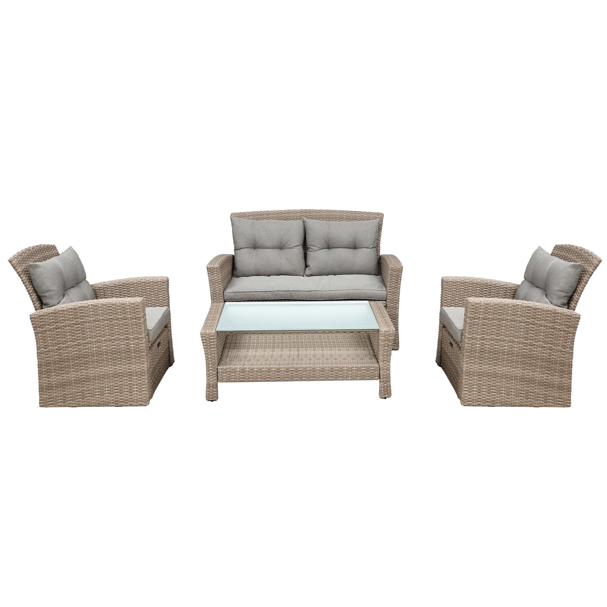 U-style Patio Furniture Set, 4 Piece Outdoor Conversation Set All Weather Wicker Sectional Sofa with Ottoman and Cushions - FurniFindUSA