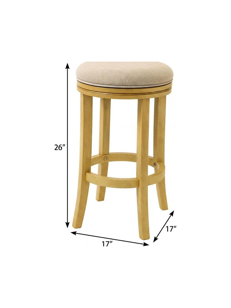 25" Cream And Brown Fabric And Solid Wood Backless Counter Height Swivel Bar Chair HomeRoots
