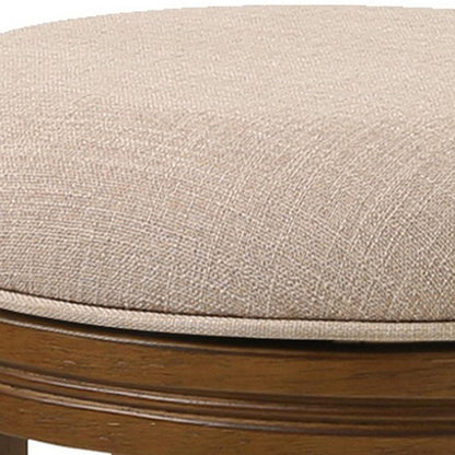 25" Cream And Brown Fabric And Solid Wood Backless Counter Height Swivel Bar Chair HomeRoots