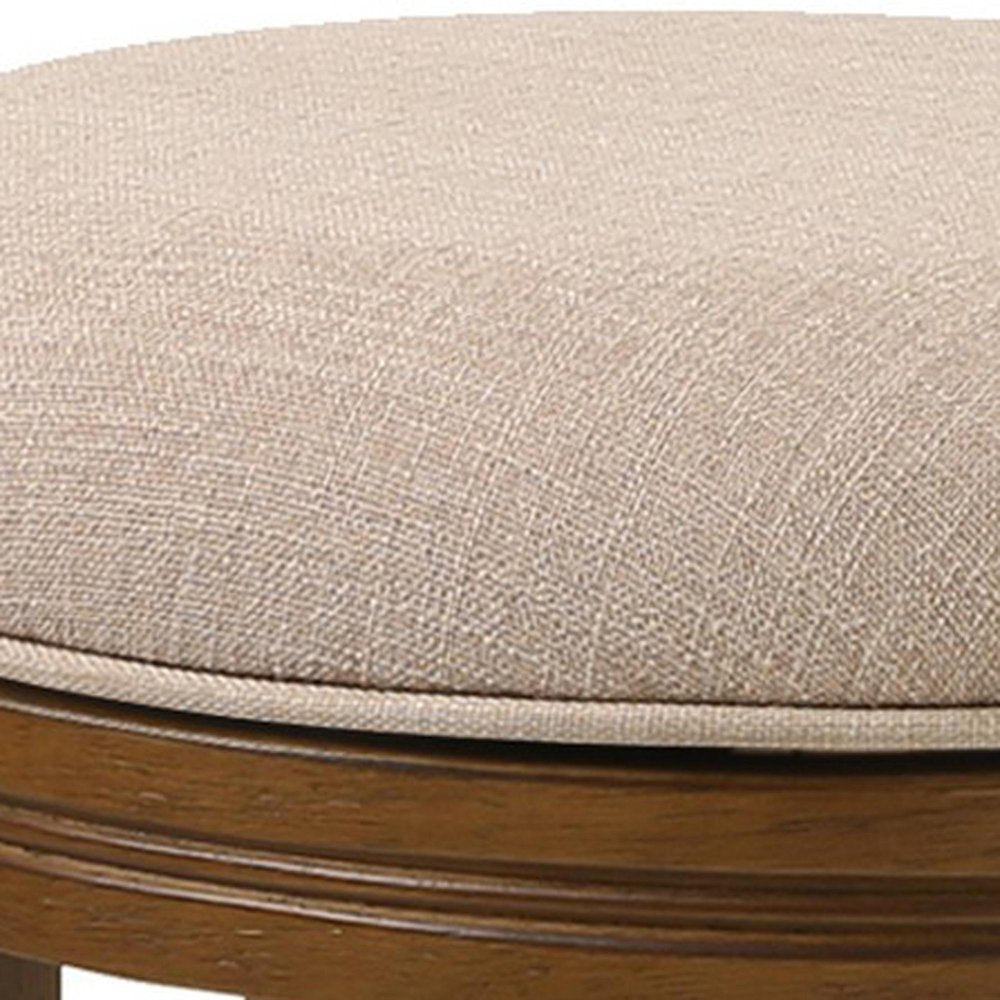25" Cream And Brown Fabric And Solid Wood Backless Counter Height Swivel Bar Chair HomeRoots