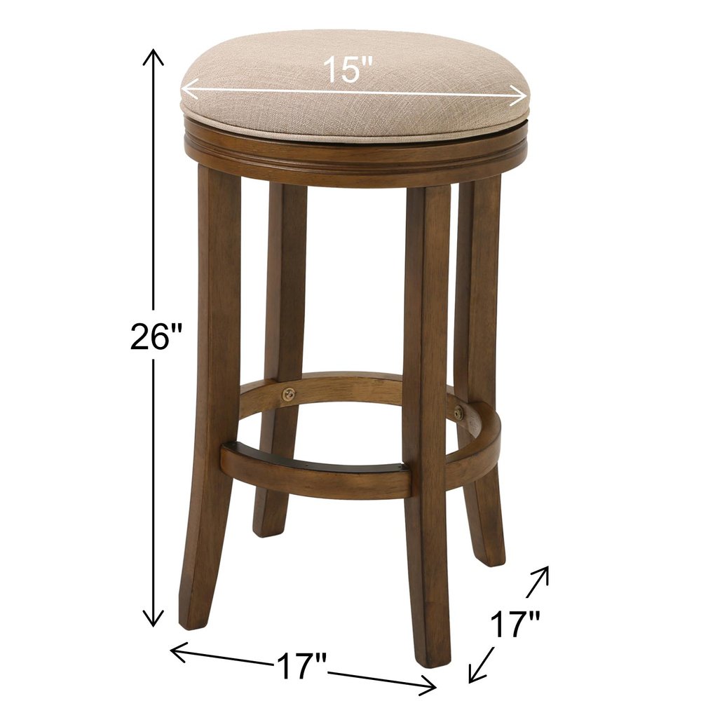 25" Cream And Brown Fabric And Solid Wood Backless Counter Height Swivel Bar Chair HomeRoots