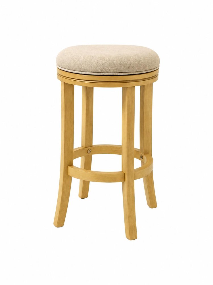 25" Cream And Brown Fabric And Solid Wood Backless Counter Height Swivel Bar Chair — view 5