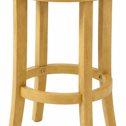 25" Cream And Brown Fabric And Solid Wood Backless Counter Height Swivel Bar Chair HomeRoots