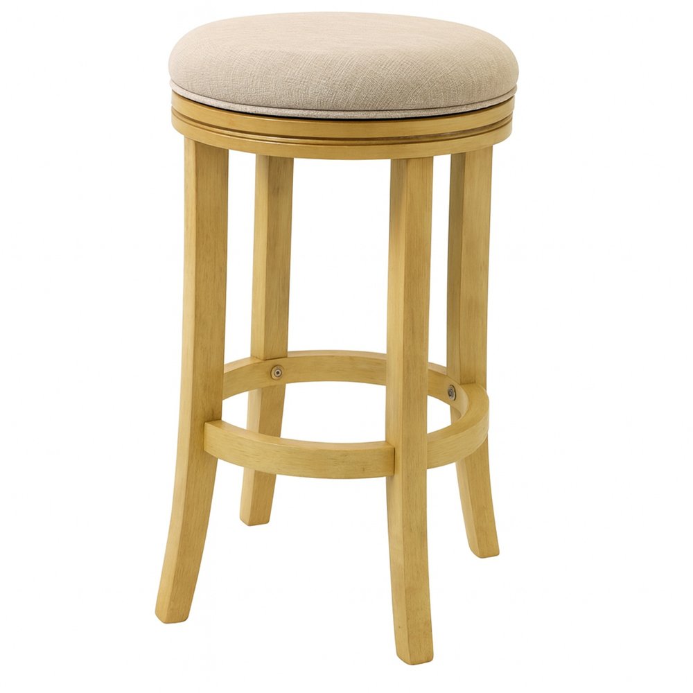 25" Cream And Brown Fabric And Solid Wood Backless Counter Height Swivel Bar Chair HomeRoots
