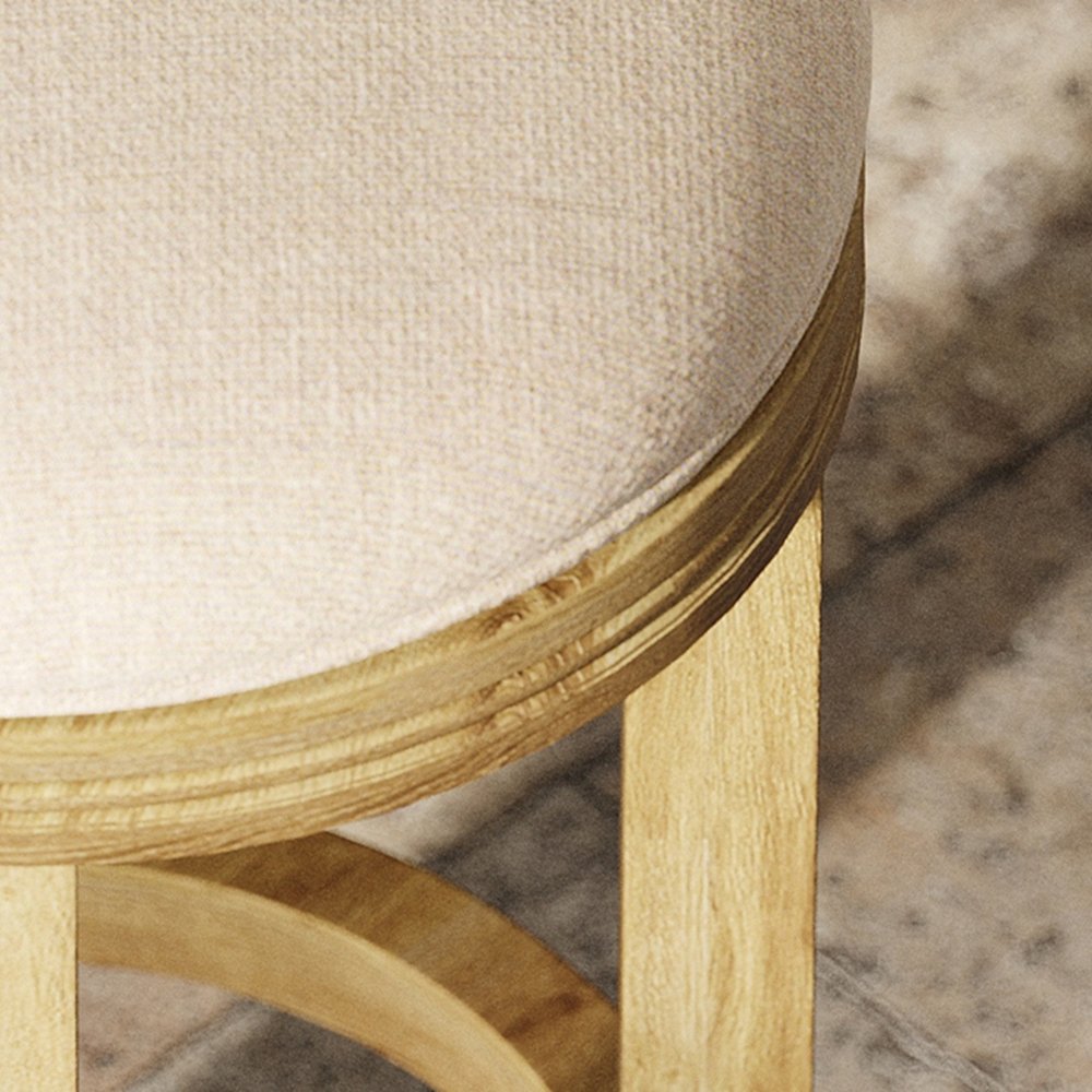 25" Cream And Brown Fabric And Solid Wood Backless Counter Height Swivel Bar Chair HomeRoots