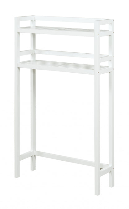 48" White Finish 2 Tier Solid Wood Over Toilet Organizer