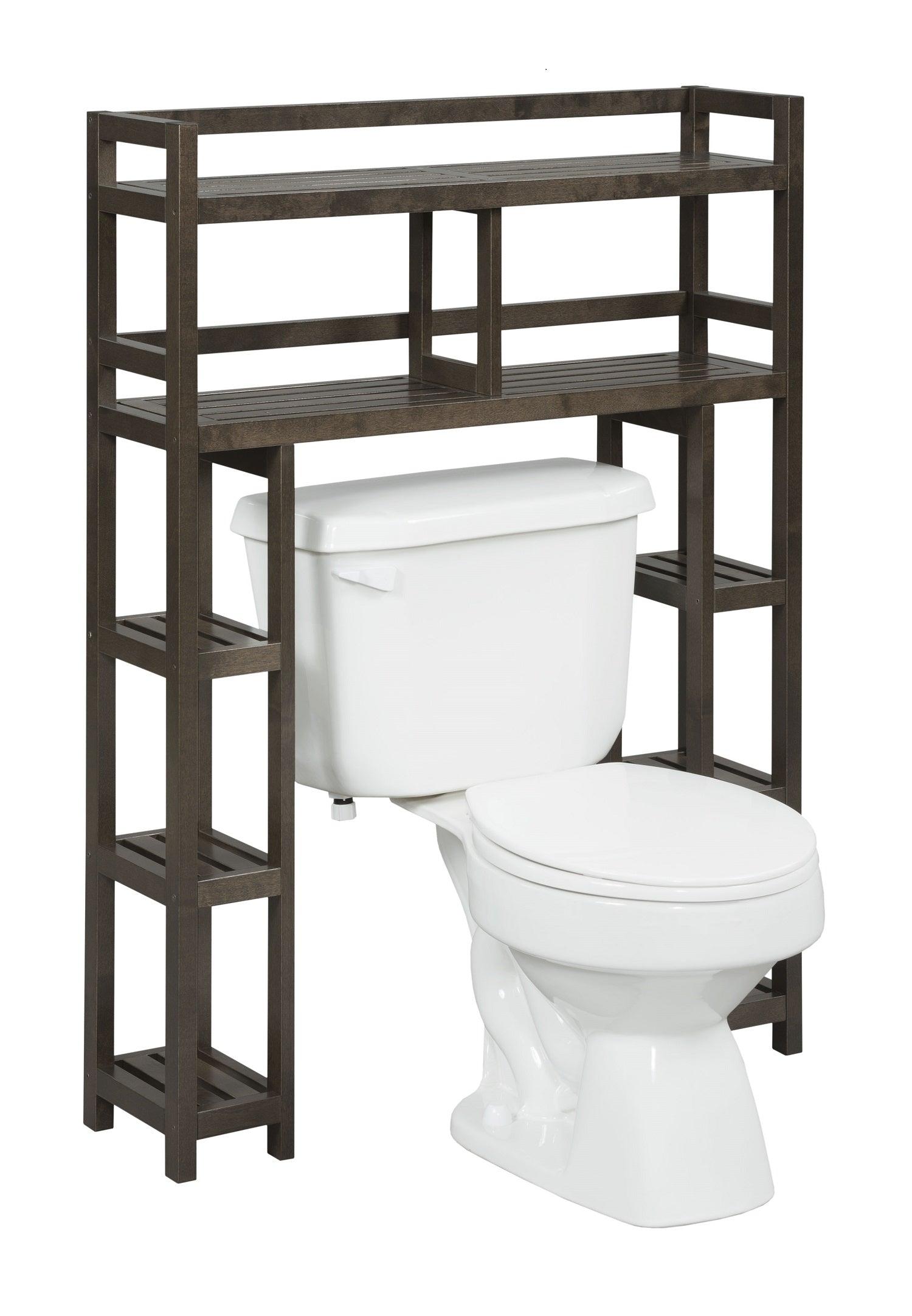 Espresso Finish 2 Tier Solid Wood Over Toilet Organizer - FurniFindUSA