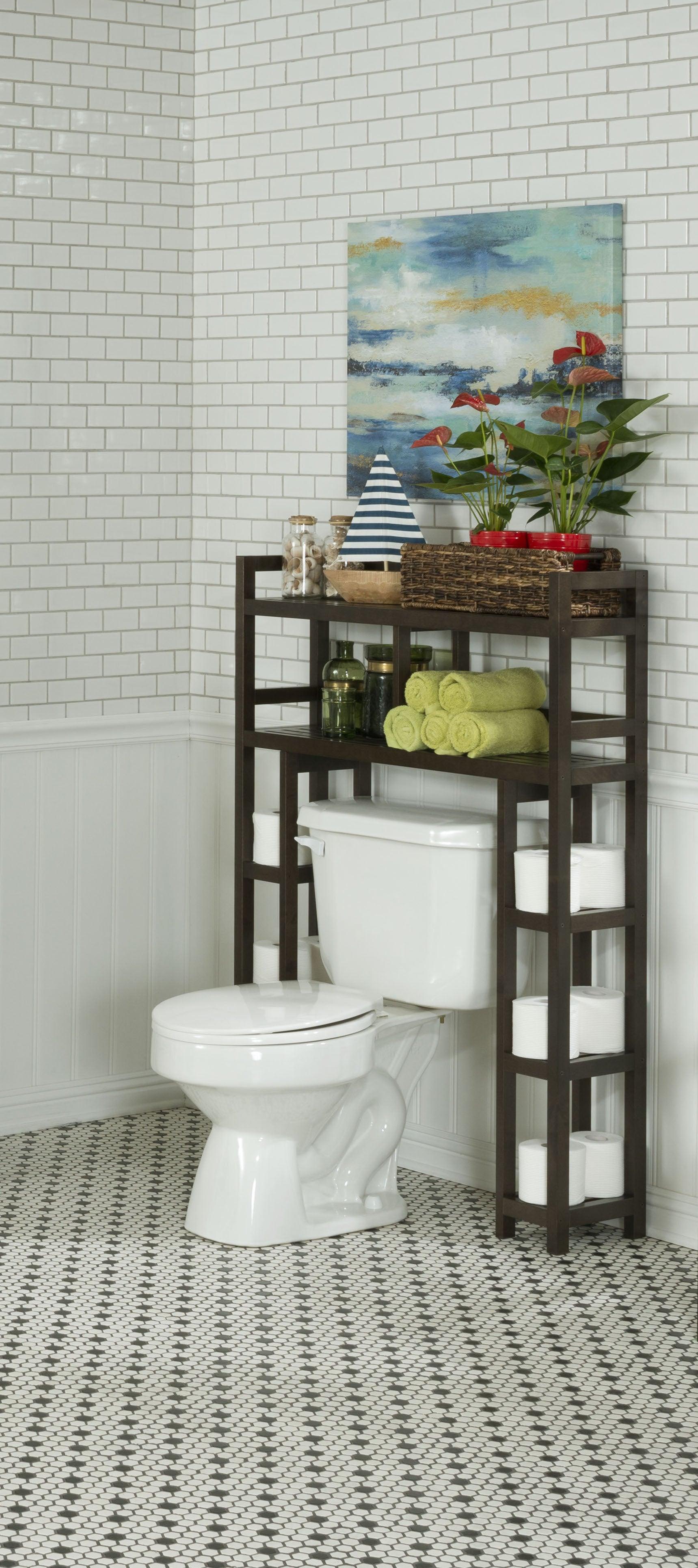 Espresso Finish 2 Tier Solid Wood Over Toilet Organizer - FurniFindUSA