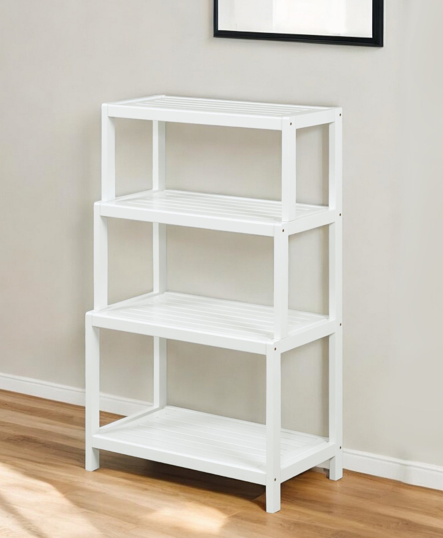 37" White Solid Wood Four Tier Step Bookcase