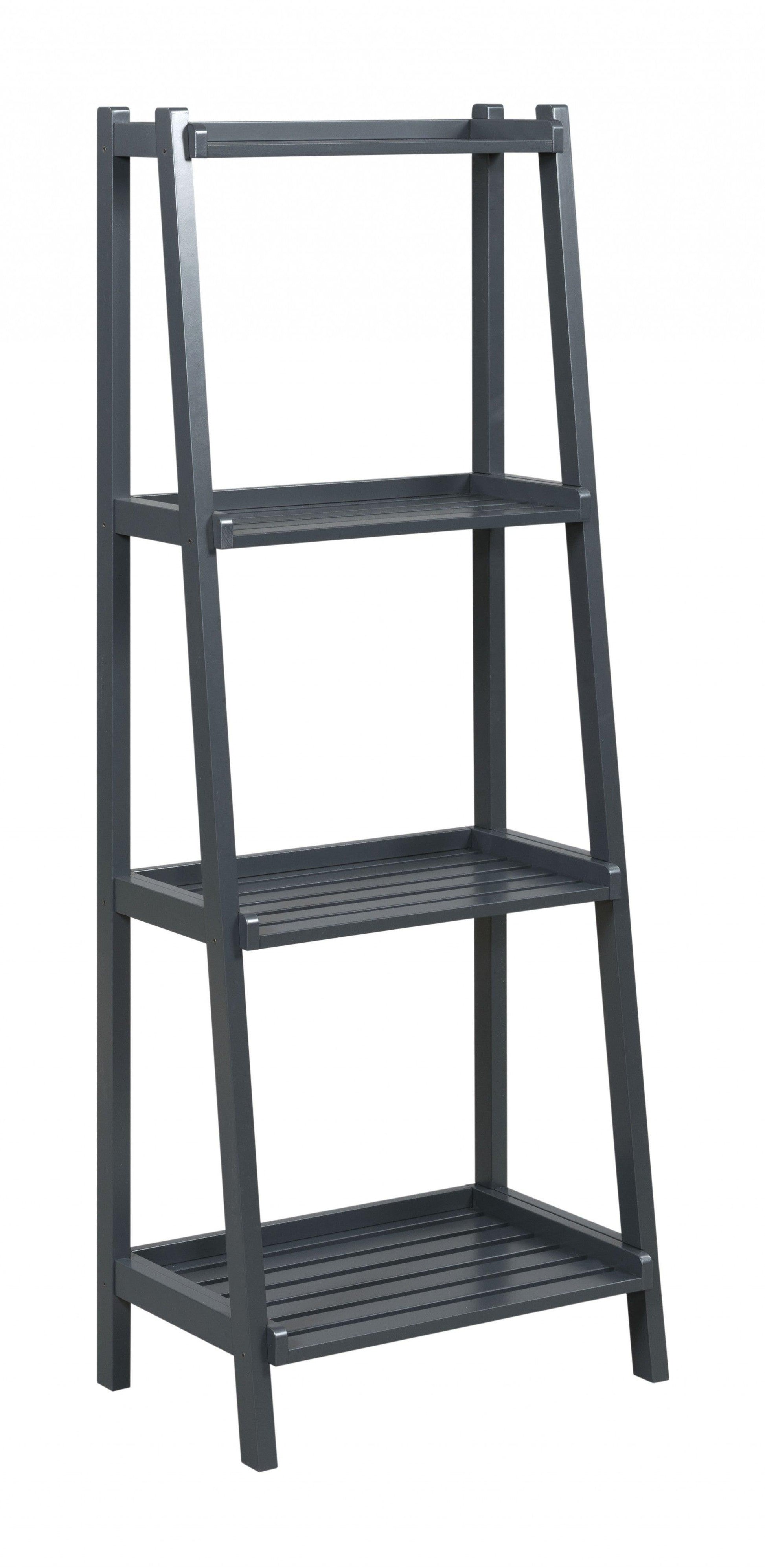 60" Leaning Ladder Bookshelf With 4 Shelves In Graphite - FurniFindUSA