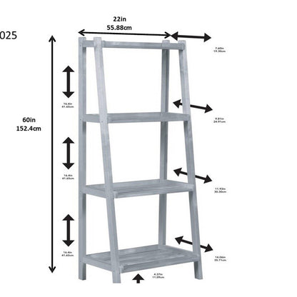 60" Leaning Ladder Bookshelf With 4 Shelves In Graphite - FurniFindUSA