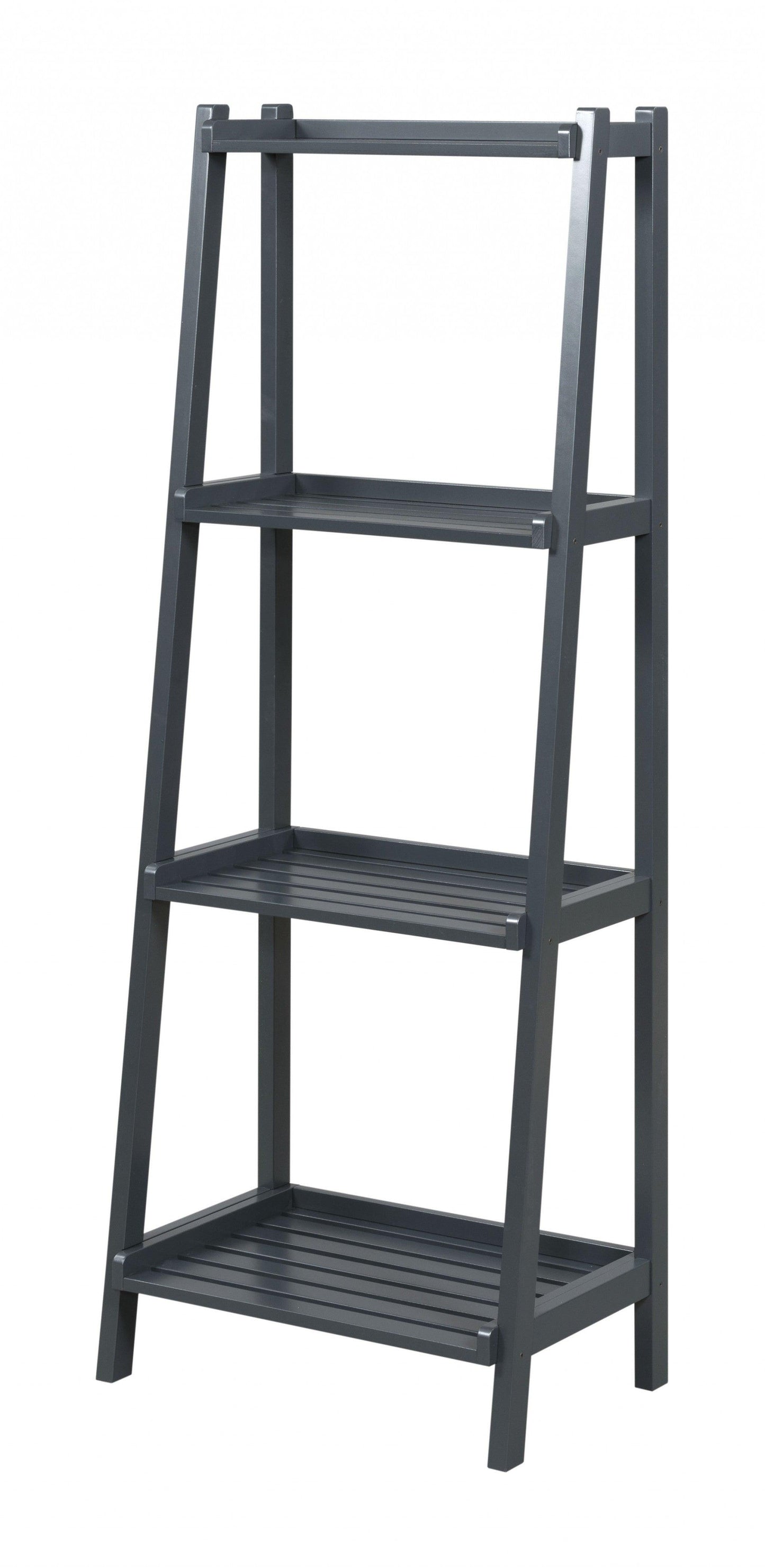 60" Leaning Ladder Bookshelf With 4 Shelves In Graphite - FurniFindUSA