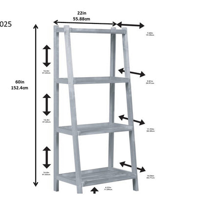 60" Ladder Bookcase With 4 Shelves In White