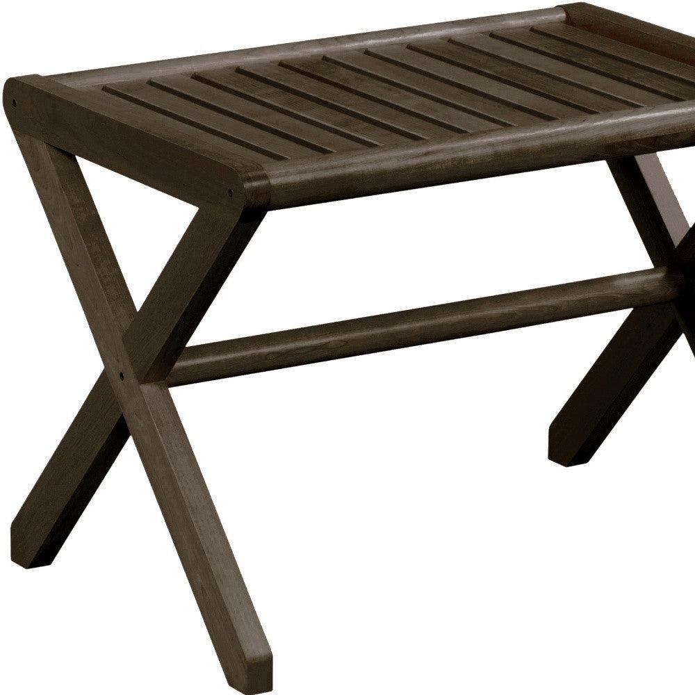 23" Dark Brown Wood Slat Stool Or End Table - FurniFindUSA