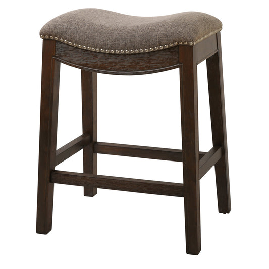 26" Taupe And Wood Brown Fabric And Solid Wood Backless Counter Height Bar Chair