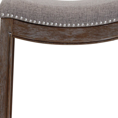26" Gray And Brown Fabric And Linen And Solid Wood Backless Counter Height Bar Chair HomeRoots