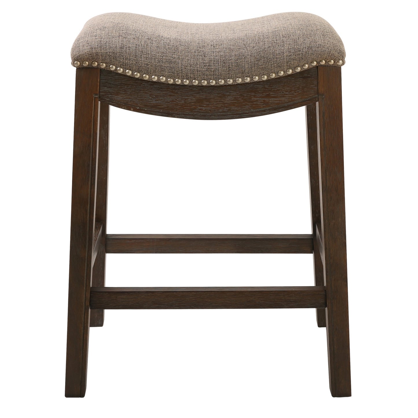 26" Taupe And Wood Brown Fabric And Solid Wood Backless Counter Height Bar Chair