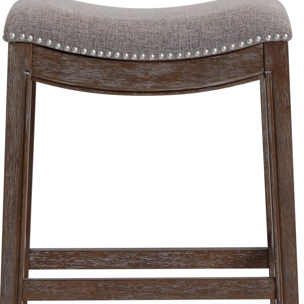 26" Gray And Brown Fabric And Linen And Solid Wood Backless Counter Height Bar Chair HomeRoots
