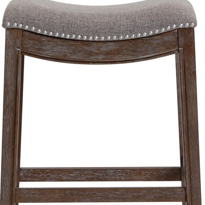 26" Gray And Brown Fabric And Linen And Solid Wood Backless Counter Height Bar Chair HomeRoots