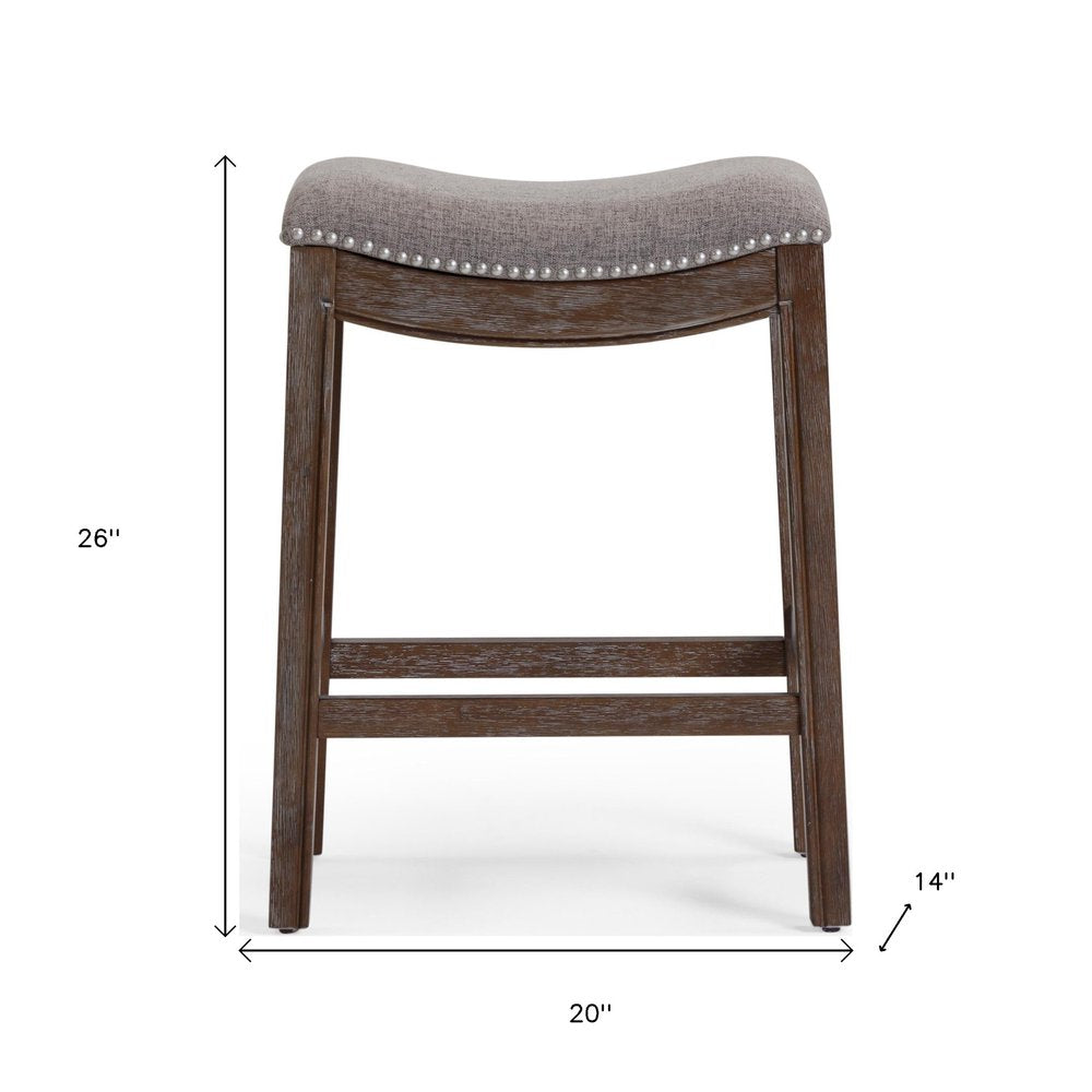26" Gray And Brown Fabric And Linen And Solid Wood Backless Counter Height Bar Chair HomeRoots
