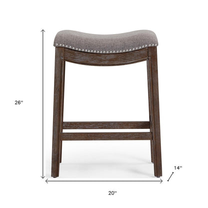26" Gray And Brown Fabric And Linen And Solid Wood Backless Counter Height Bar Chair HomeRoots