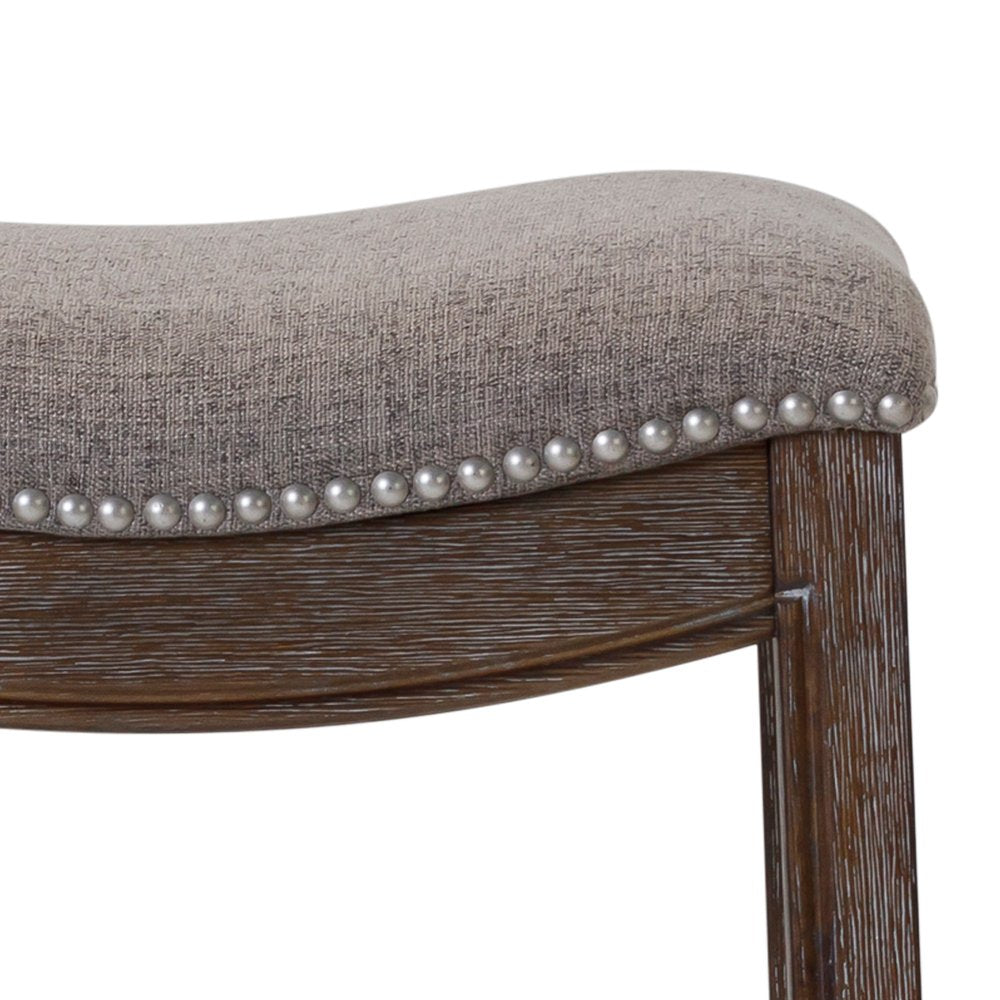 26" Gray And Brown Fabric And Linen And Solid Wood Backless Counter Height Bar Chair HomeRoots