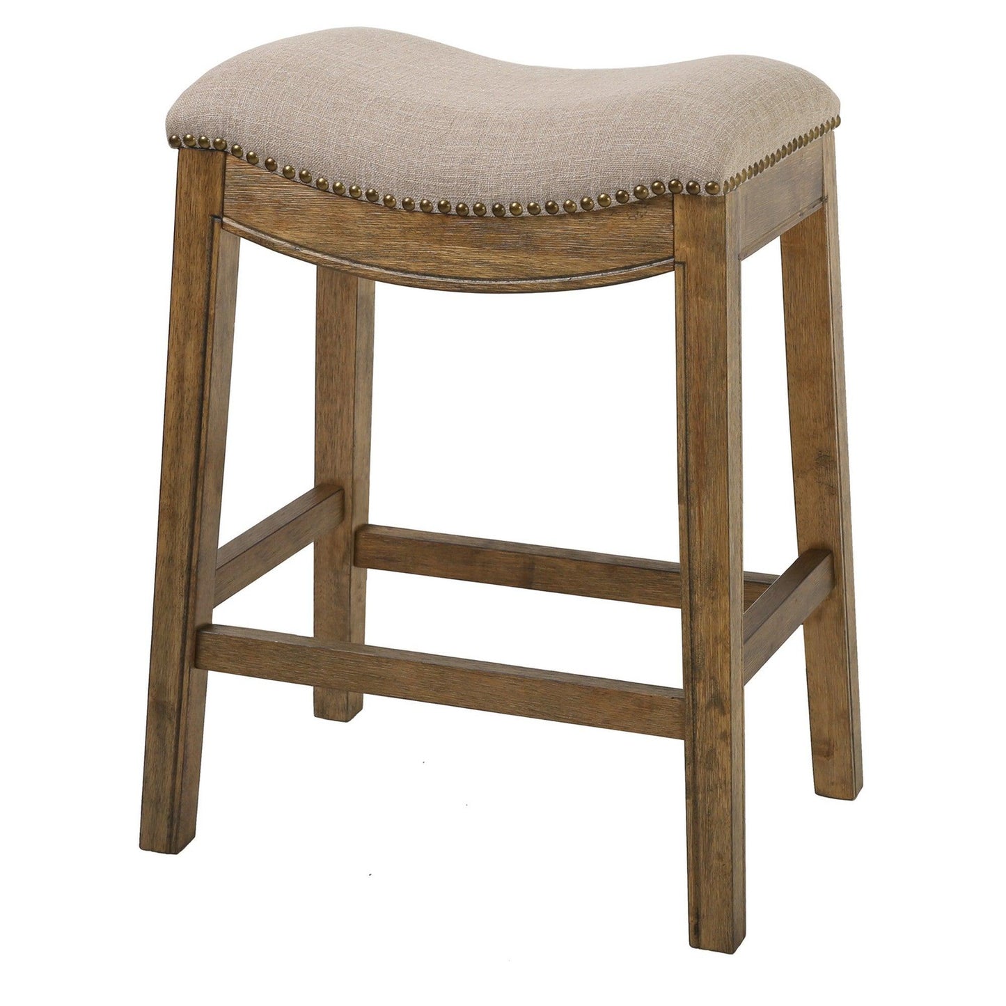 26" Cream and Wood Brown Backless Counter Height Bar Chair with Footrest - FurniFindUSA