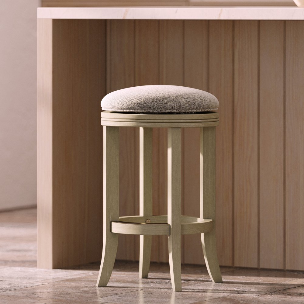 25" Gray And Ivory Fabric And Linen And Solid Wood Backless Counter Height Swivel Bar Chair HomeRoots