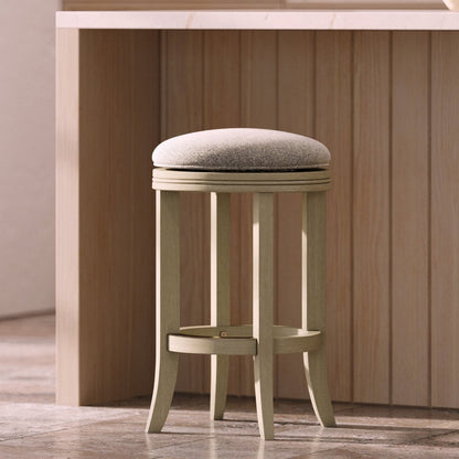 25" Gray And Ivory Fabric And Linen And Solid Wood Backless Counter Height Swivel Bar Chair HomeRoots