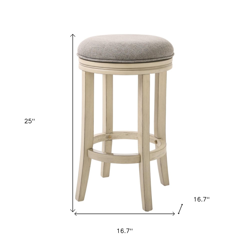 25" Gray And Ivory Fabric And Linen And Solid Wood Backless Counter Height Swivel Bar Chair HomeRoots