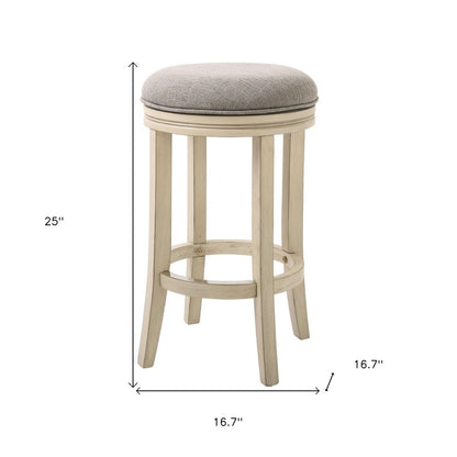 25" Gray And Ivory Fabric And Linen And Solid Wood Backless Counter Height Swivel Bar Chair HomeRoots