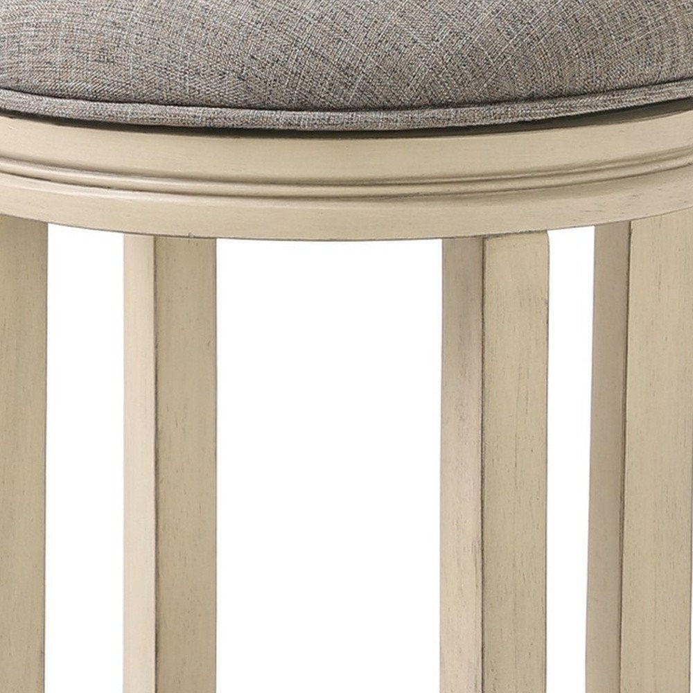25" Gray And Ivory Fabric And Linen And Solid Wood Backless Counter Height Swivel Bar Chair HomeRoots