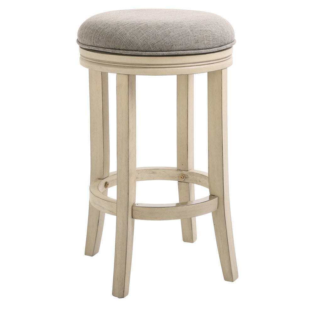 25" Gray And Ivory Fabric And Linen And Solid Wood Backless Counter Height Swivel Bar Chair HomeRoots