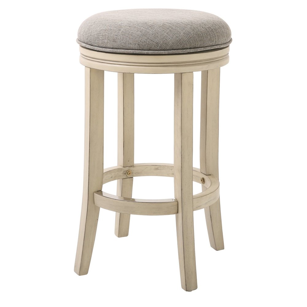 25" Gray And Ivory Fabric And Linen And Solid Wood Backless Counter Height Swivel Bar Chair HomeRoots