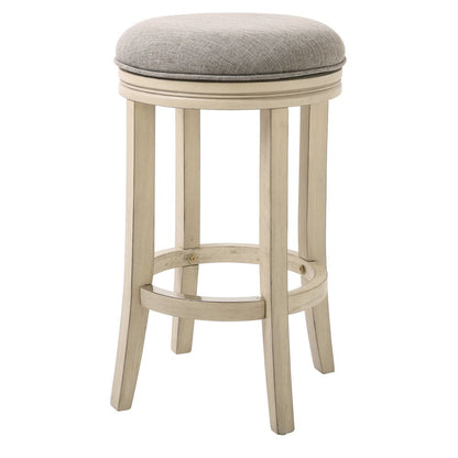 25" Gray And Ivory Fabric And Linen And Solid Wood Backless Counter Height Swivel Bar Chair HomeRoots