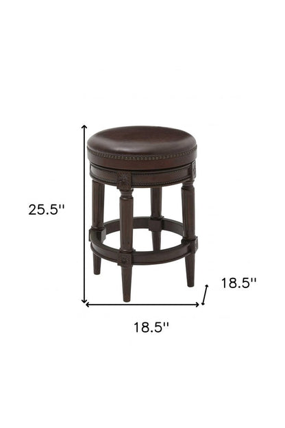 26" Dark Brown And Brown Faux Leather And Wood Backless Counter Height Swivel Bar Chair HomeRoots