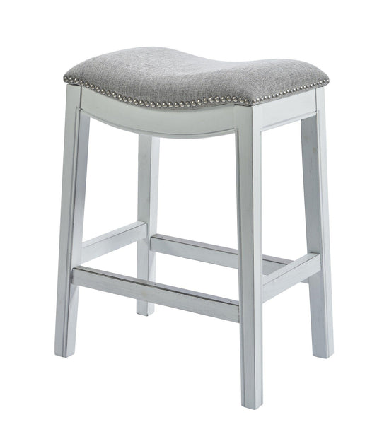 Counter Height Saddle Style Counter Stool With Grey Fabric And Nail Head Trim - FurniFindUSA