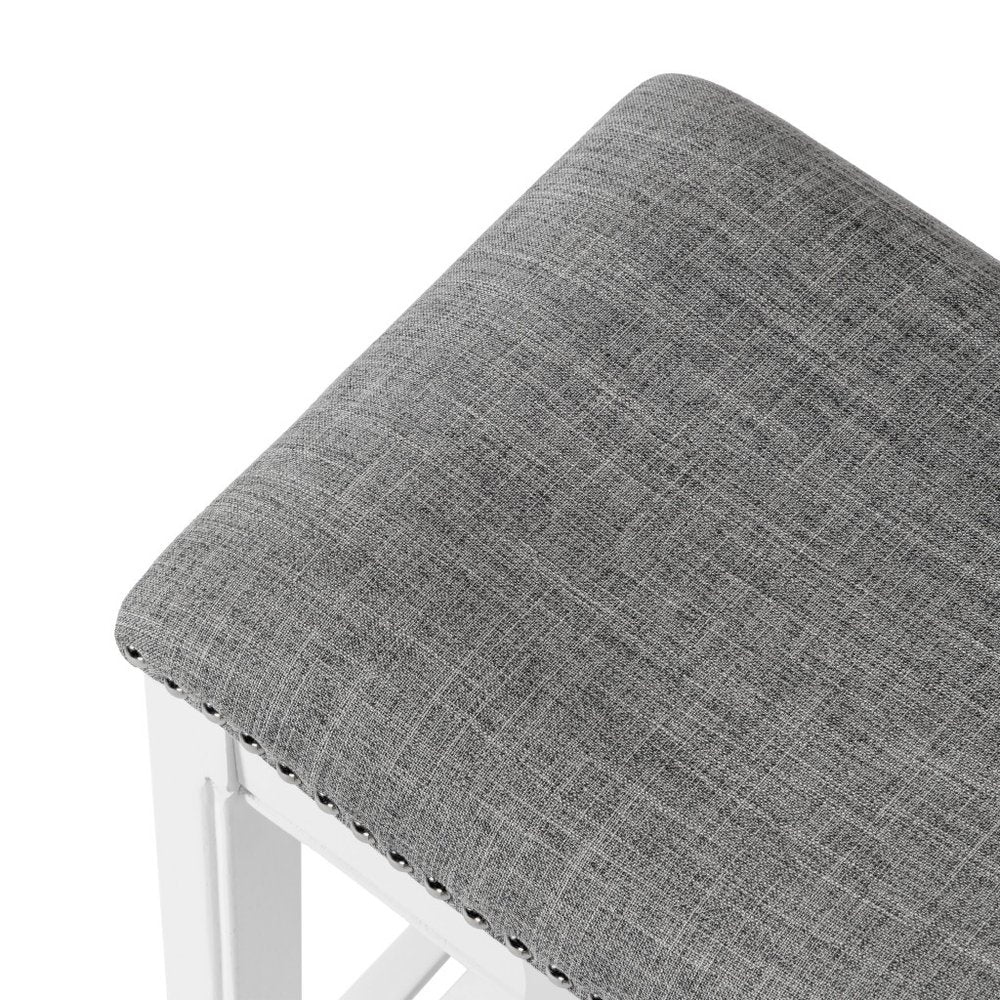 26" Gray and White Solid Wood and Linen Blend Backless Counter Height Bar Chair HomeRoots