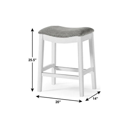 26" Gray And White Fabric And Solid Wood Backless Counter Height Bar Chair HomeRoots