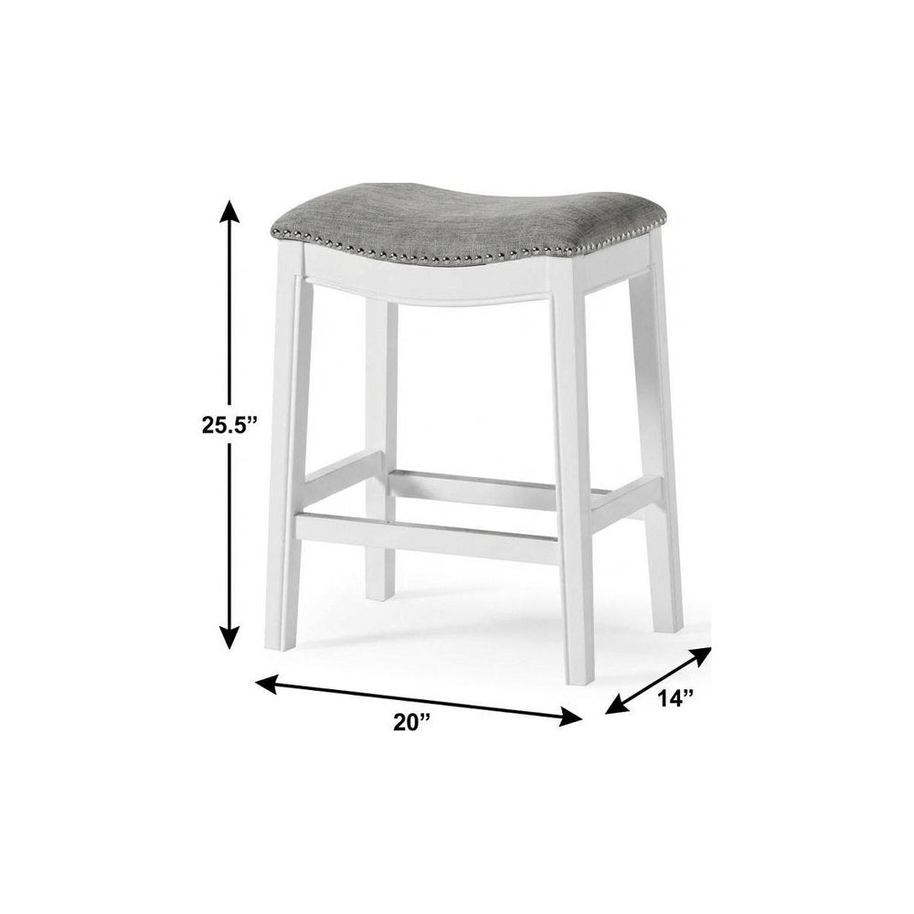 26" Gray and White Solid Wood and Linen Blend Backless Counter Height Bar Chair HomeRoots