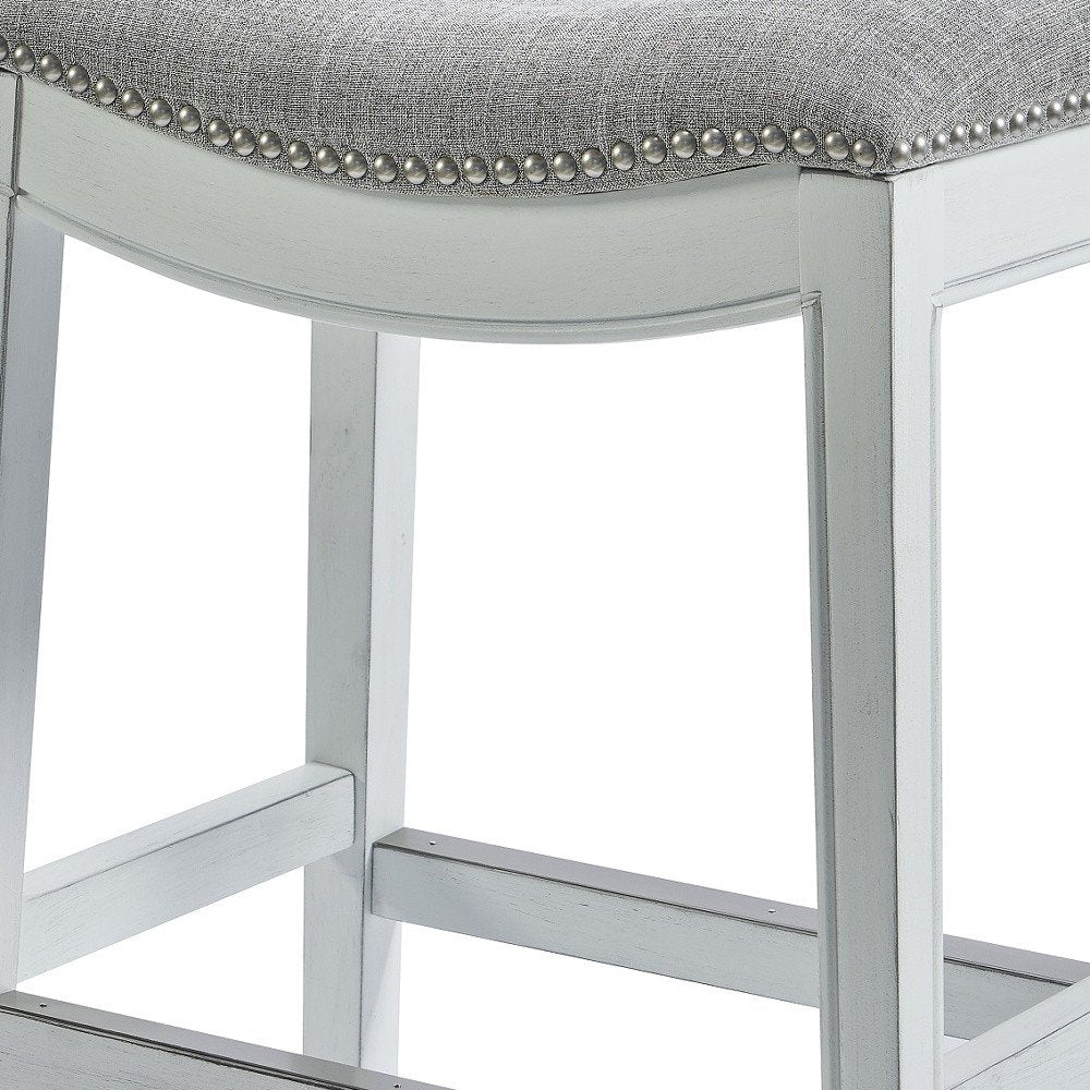 26" Gray And White Fabric And Solid Wood Backless Counter Height Bar Chair HomeRoots