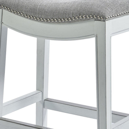 26" Gray And White Fabric And Solid Wood Backless Counter Height Bar Chair HomeRoots