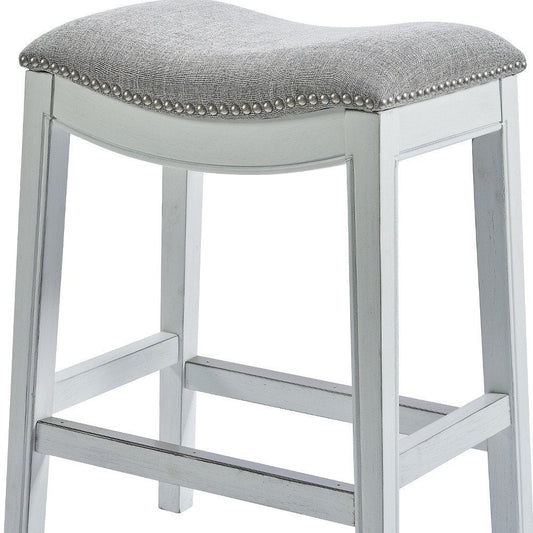 26" Gray And White Fabric And Solid Wood Backless Counter Height Bar Chair HomeRoots