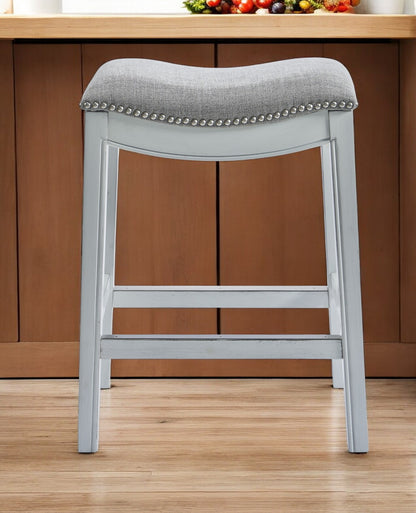 Gray and White Solid Wood Backless Counter Height Bar Chair