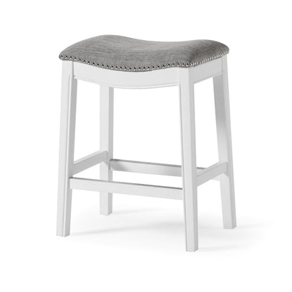 26" Gray and White Solid Wood and Linen Blend Backless Counter Height Bar Chair HomeRoots