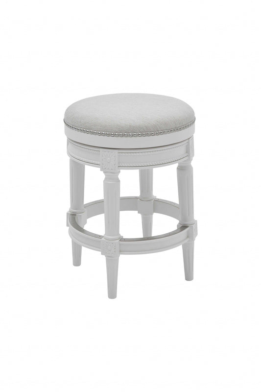 Counter Height Round Counter Stool In Alabaster White Fabric - FurniFindUSA