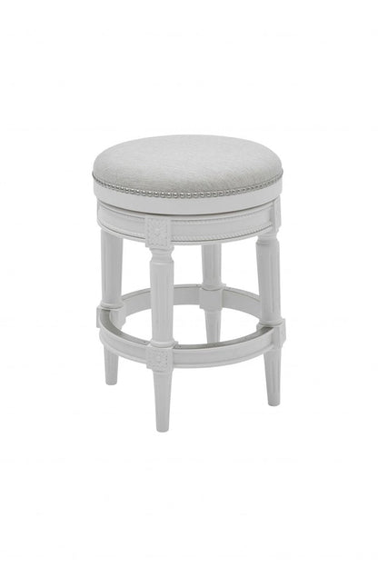 26" White Solid Wood and Fabric Backless Counter Height Swivel Bar Chair HomeRoots