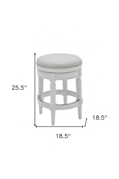 26" White Solid Wood and Fabric Backless Counter Height Swivel Bar Chair HomeRoots